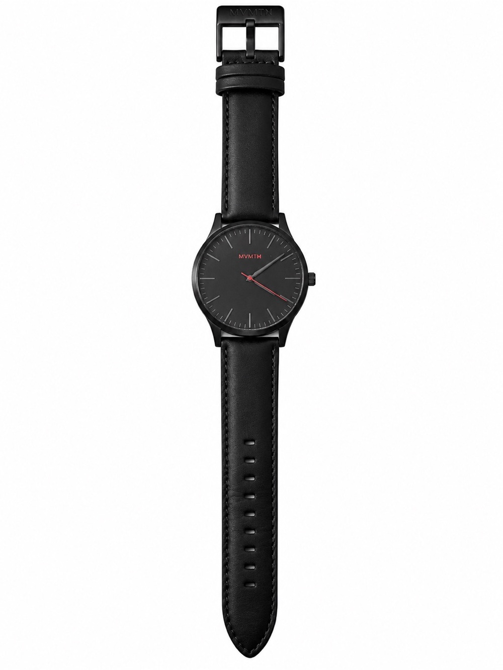 MVMT Black Watch with Red Accent and Black Leather Strap